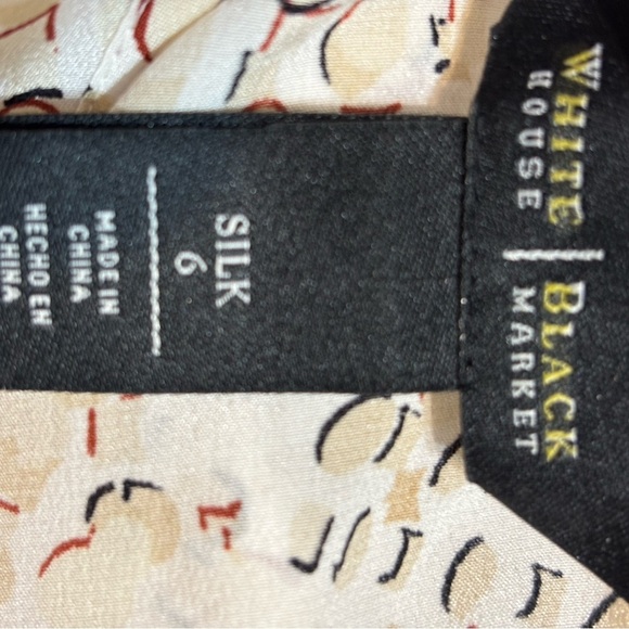 White House Black Market Women’s 100% Silk Blouse Size 6 White/Tan V-Back Office - Picture 2 of 8